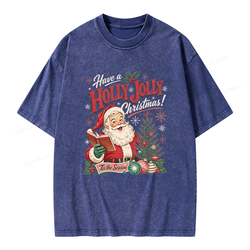 Pagewings Have a Holly Jolly Christmas Unisex Washed T-shirt