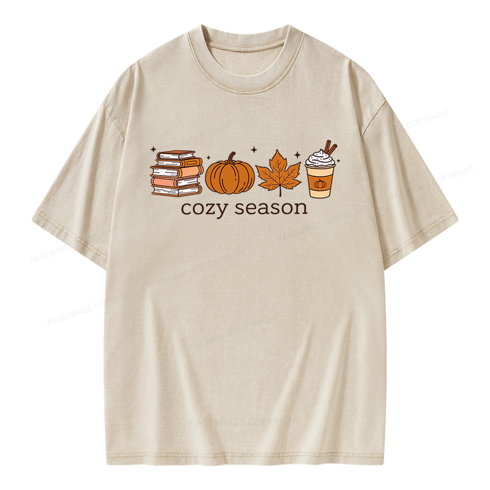 Pagewings Cozy Season Book Lover Unisex Washed T-shirt