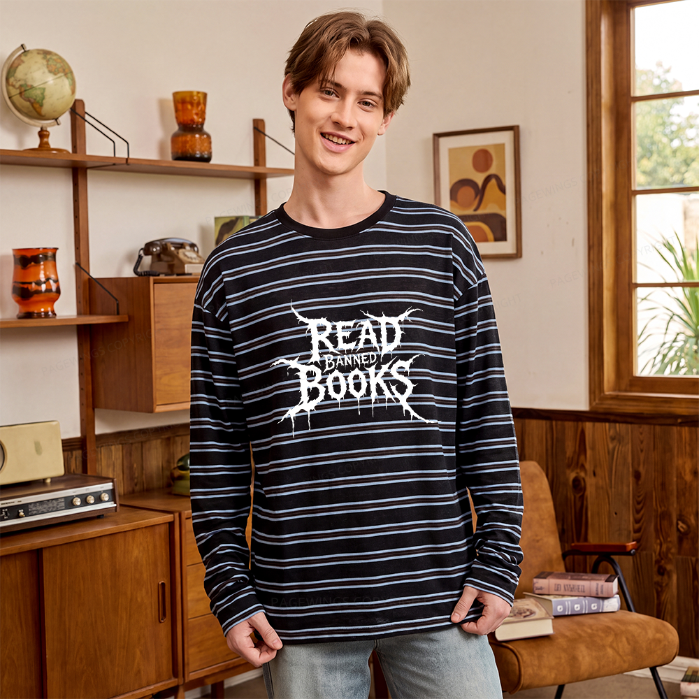 Pagewings Read Banned Books Unisex Striped Long Sleeve T-Shirt