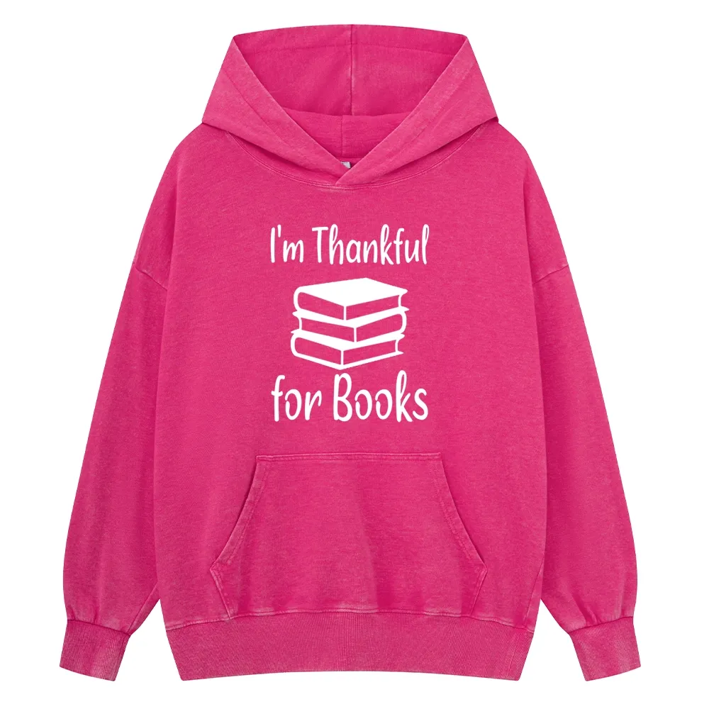 Pagewings Thanksgiving I Am Thankful For Books Unisex Washed Hoodie
