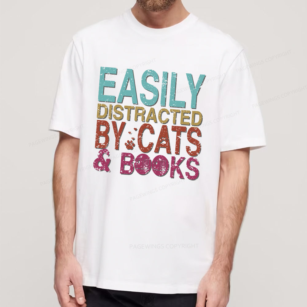 Pagewings Easily Distracted By Cats And Books Unisex Classic T-shirt