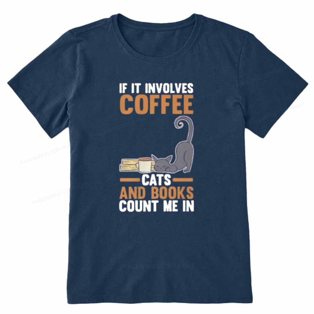 Pagewings Cats Reading Books Coffee Unisex Classic T-shirt