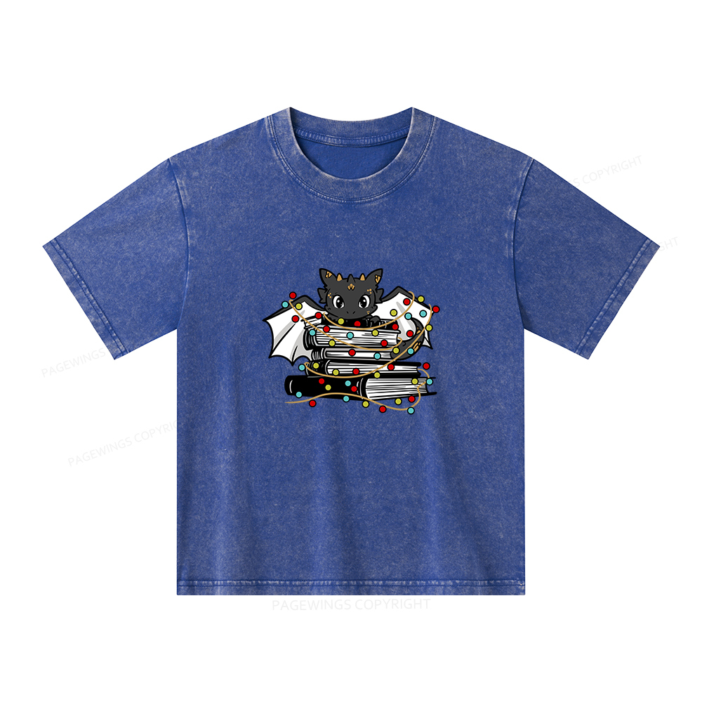 Pagewings Cute Book Dragon Holiday Unisex Kids Washed T-shirt