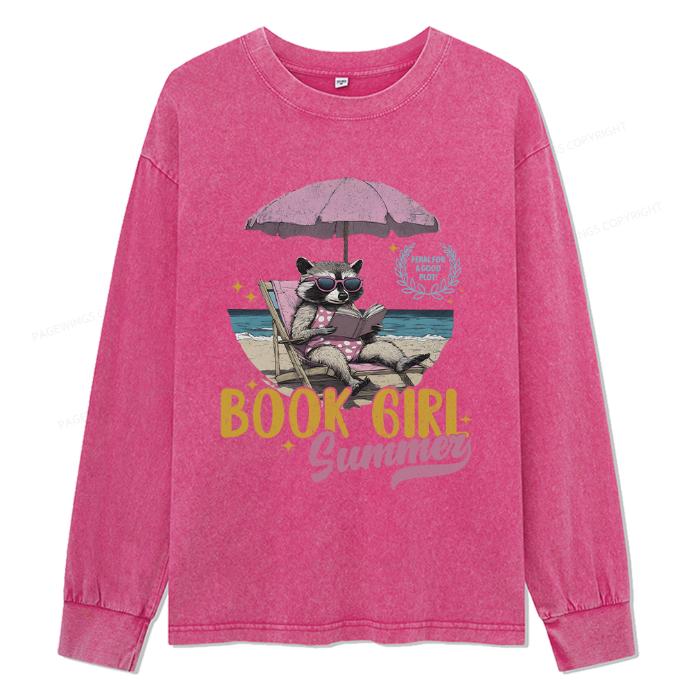 Pagewings Book Girl Summer Unisex Washed Long Sleeve T-shirt