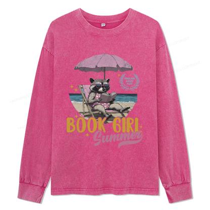 Pagewings Book Girl Summer Unisex Washed Long Sleeve T-shirt