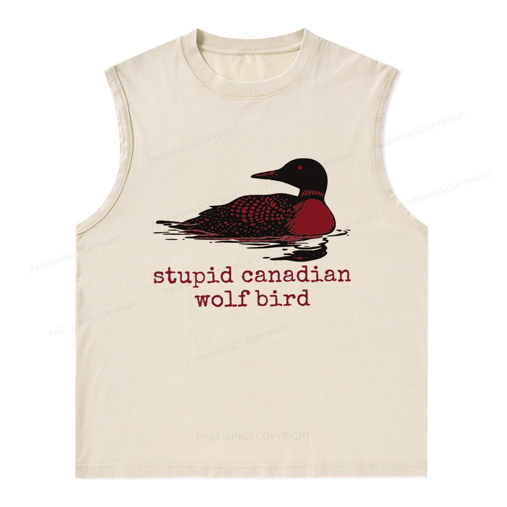 Pagewings Stupid Canadian Wolf Bird Unisex Washed Tank Top