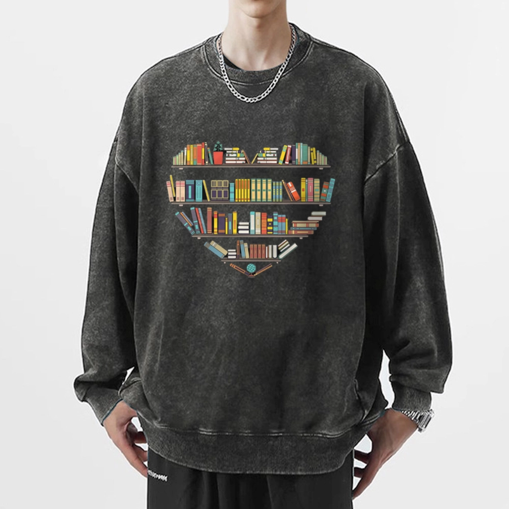 Pagewings Heart Bookshelves Unisex Washed Sweatshirt