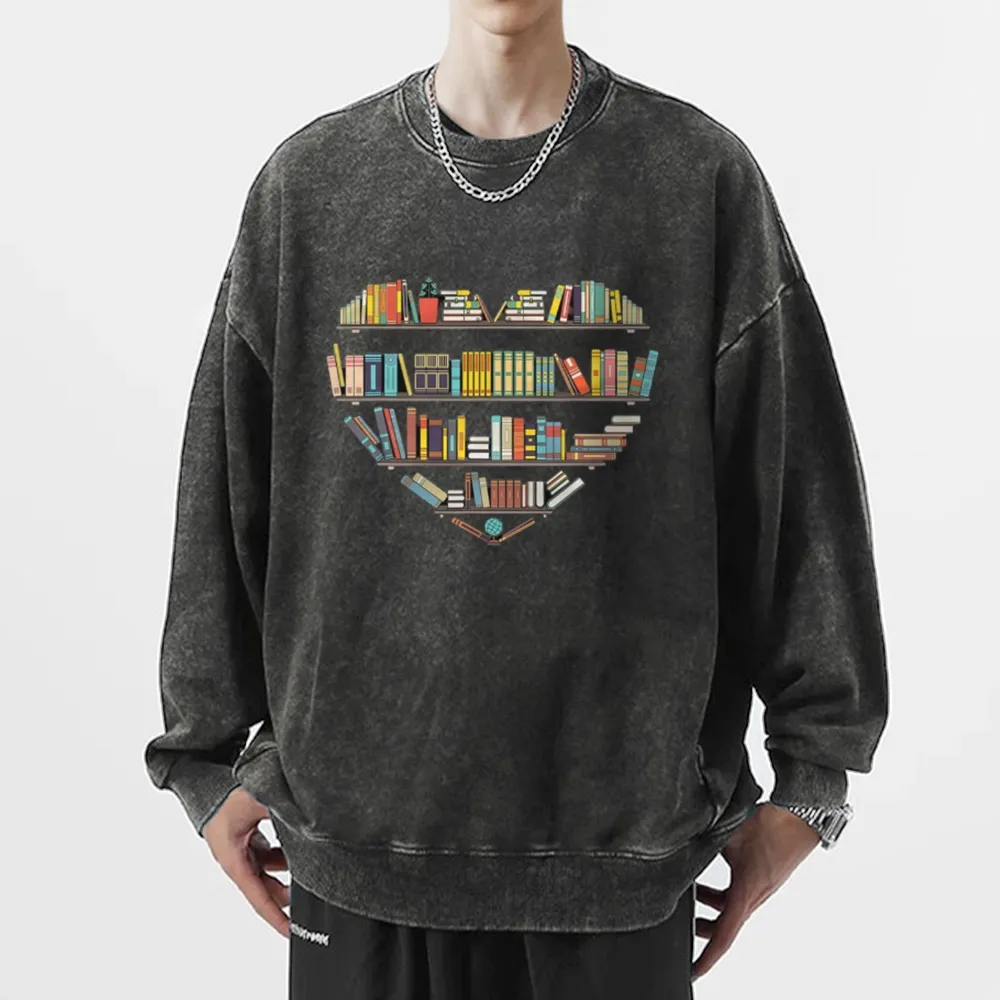 Pagewings Heart Bookshelves Unisex Washed Sweatshirt