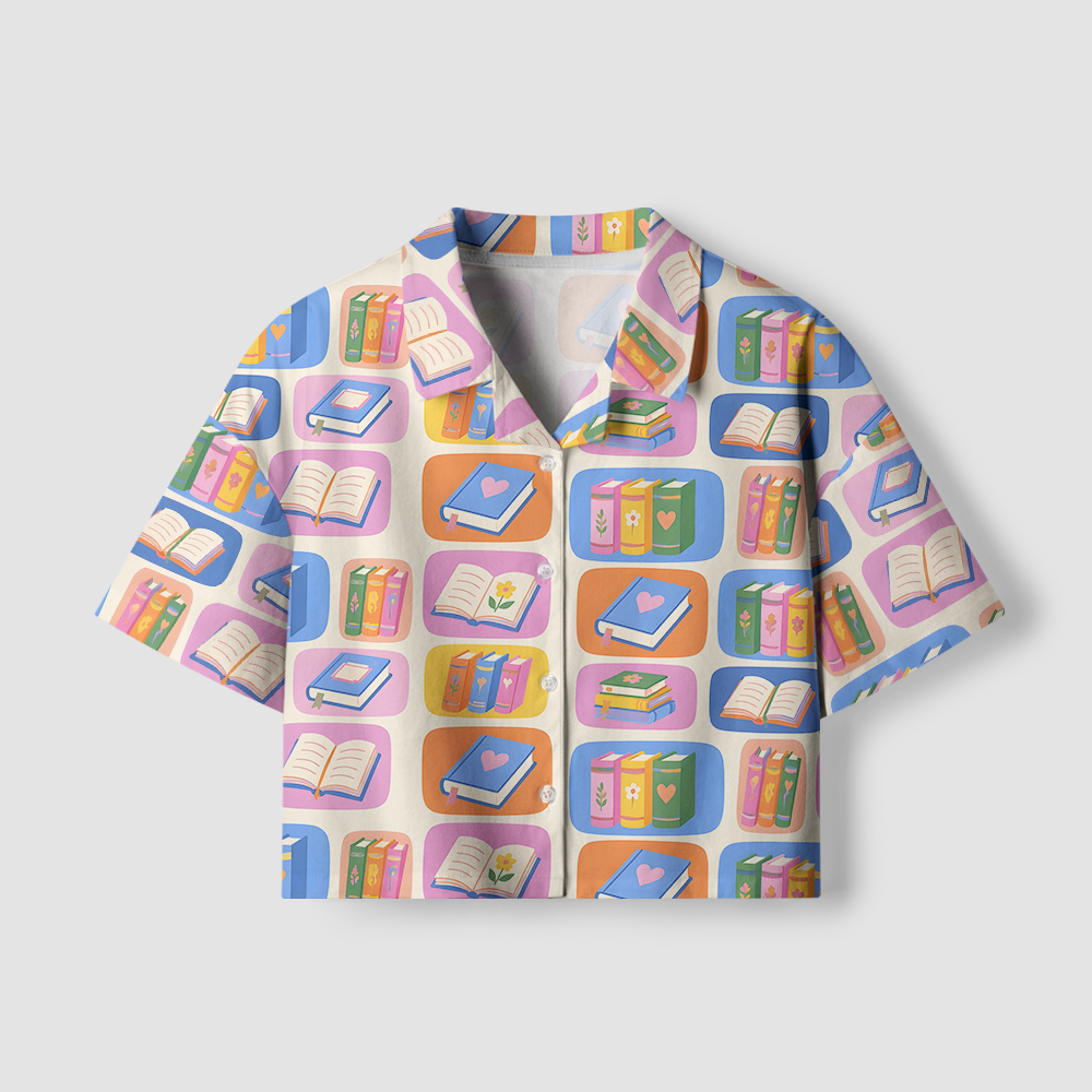 Pagewings Book Lover Camp Collar Women's Camp Shirt