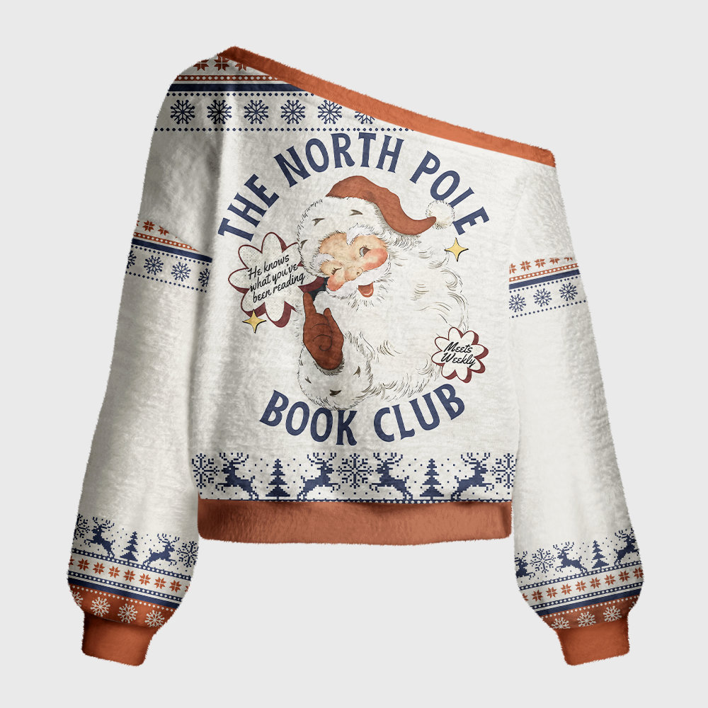 Pagewings The North Pole Book Club Off Shoulder Ugly Knit Sweater