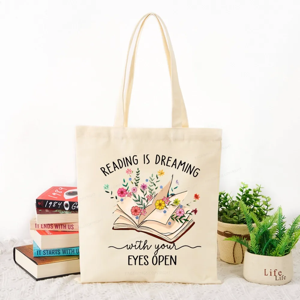 Pagewings Reading Is Dreaming With Your Eyes Open Tote Bag