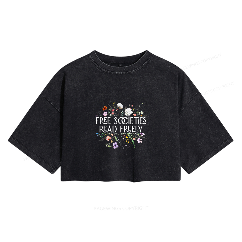 Pagewings Free Societies Read Freely Women's Washed Cropped T-shirt