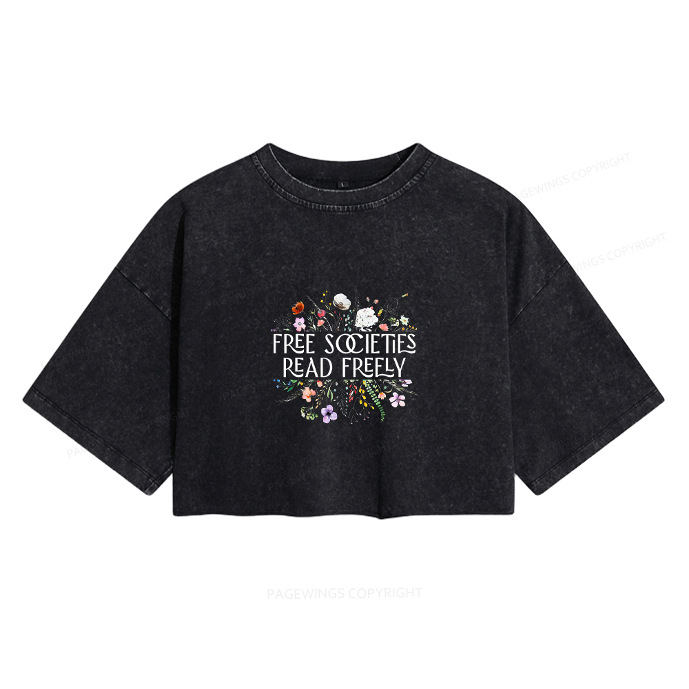 Pagewings Free Societies Read Freely Women's Washed Cropped T-shirt
