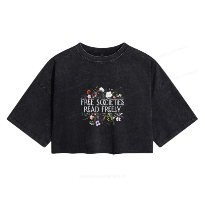 Pagewings Free Societies Read Freely Women's Washed Cropped T-shirt