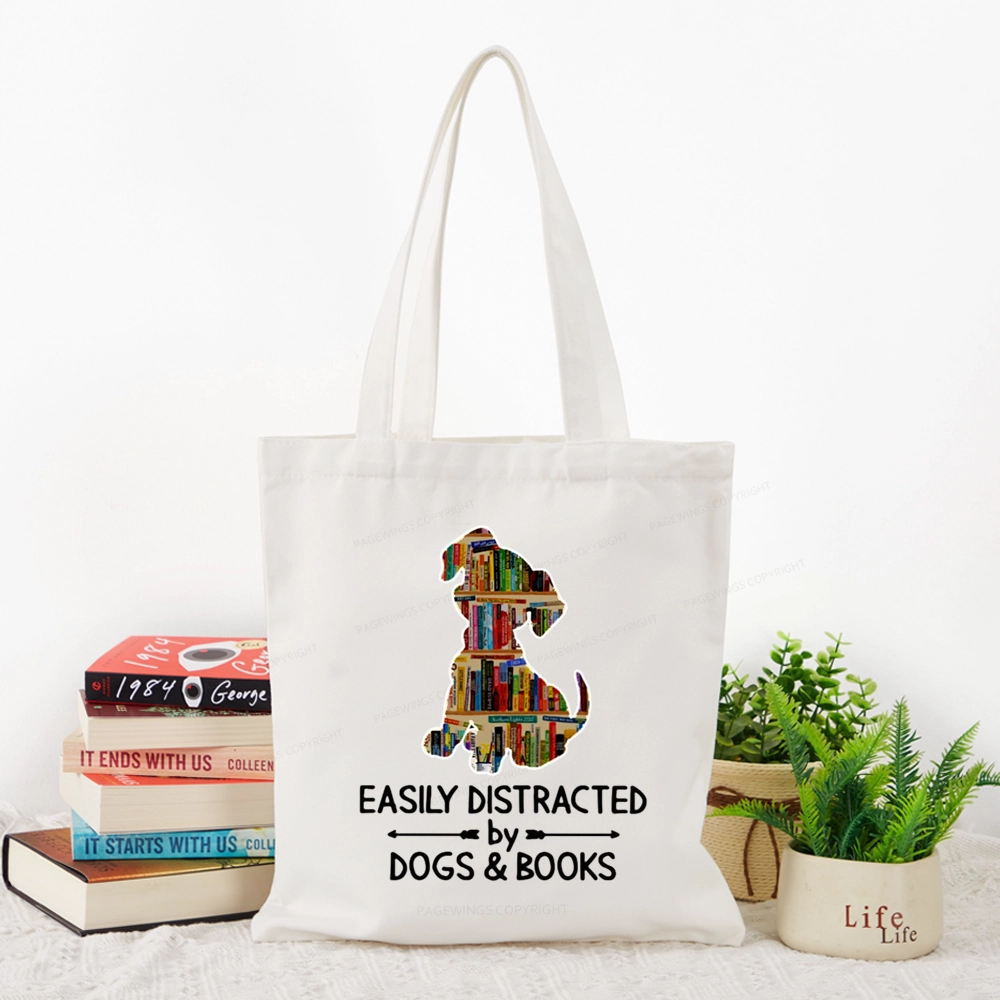 Pagewings Easily Distracted By Dogs And Books Tote Bag