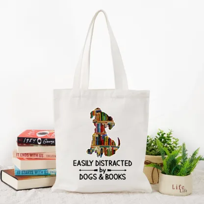 Pagewings Easily Distracted By Dogs And Books Tote Bag