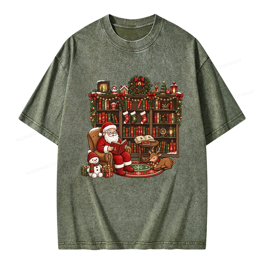 Pagewings Merry Christmas Book Lover Unisex Washed T-shirt
