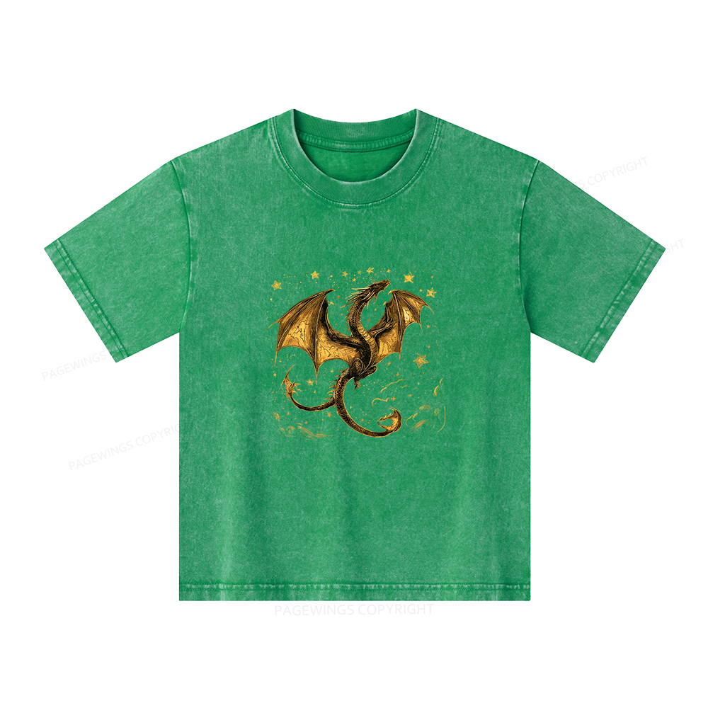 Pagewings Fantasy Dragon Unisex Kids Washed T-shirt