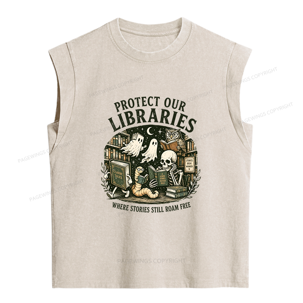 Pagewings Protect Our Libraries Women's Washed Tank Top