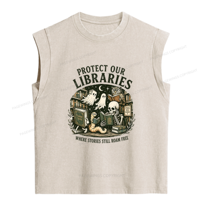 Pagewings Protect Our Libraries Women's Washed Tank Top