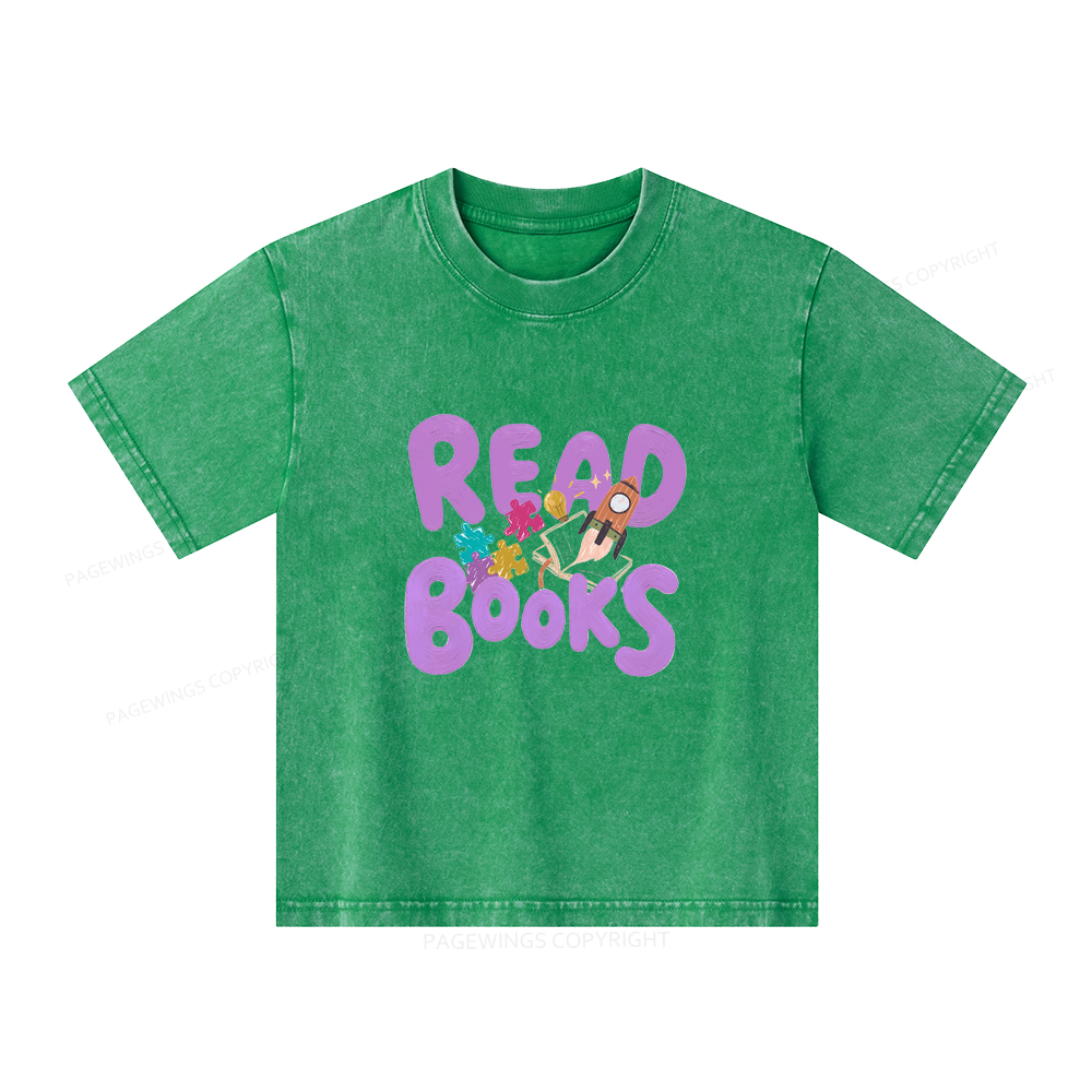 Pagewings Read Books Unisex Kids Washed T-shirt