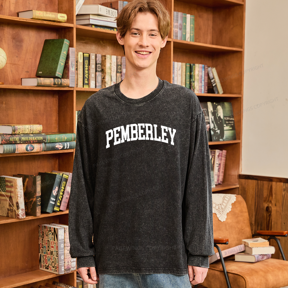 Pagewings Pemberley Bookworm Unisex Washed Long Sleeve T-shirt