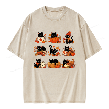 Pagewings Black Cat Unisex Washed T-shirt