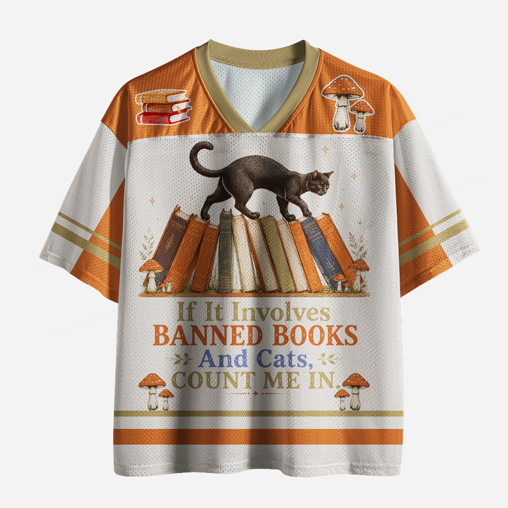 Pagewings Cat Read Banned Books Unisex Mesh Jersey