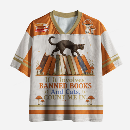 Pagewings Cat Read Banned Books Unisex Mesh Jersey