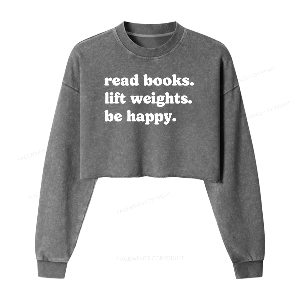 Pagewings Book Lover Gym Washed Crop Sweatshirt