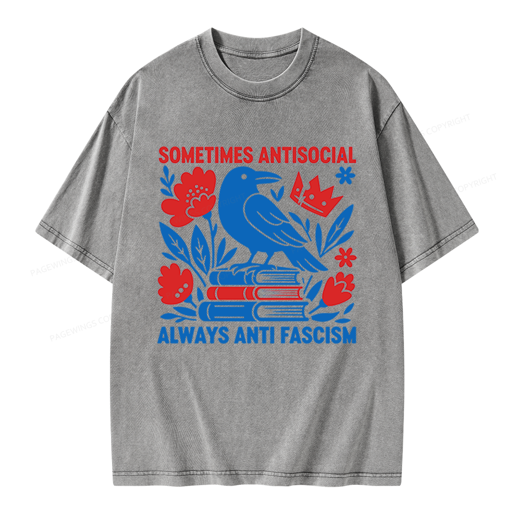 Pagewings Anti Fascism Unisex Washed T-shirt