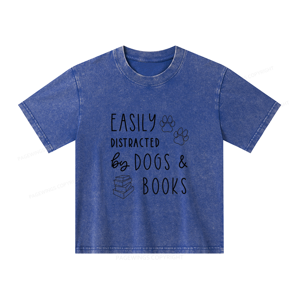Pagewings Dogs And Books Unisex Kids Washed T-shirt