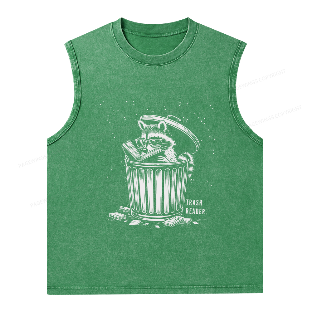 Pagewings Trash Reader Raccoon - Book Quote Unisex Washed Tank Top