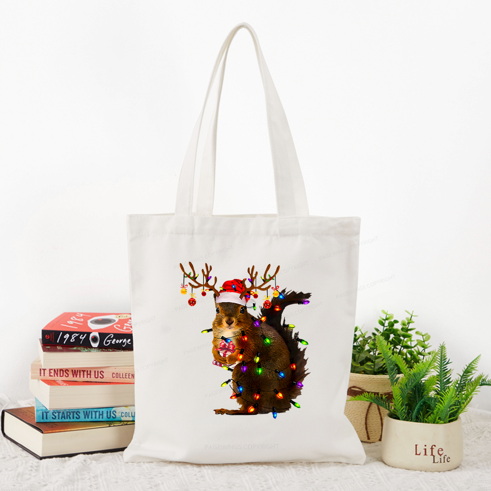Pagewings Christmas Squirrel Lights Tote Bag