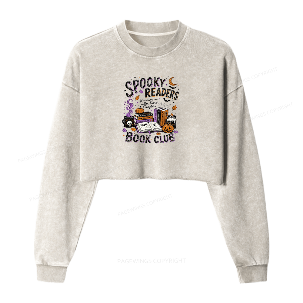Pagewings Spooky Readers Book Club Washed Crop Sweatshirt