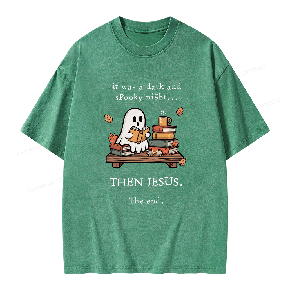 Pagewings Funny Fall Reading Ghost Unisex Washed T-shirt