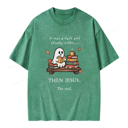 Pagewings Funny Fall Reading Ghost Unisex Washed T-shirt