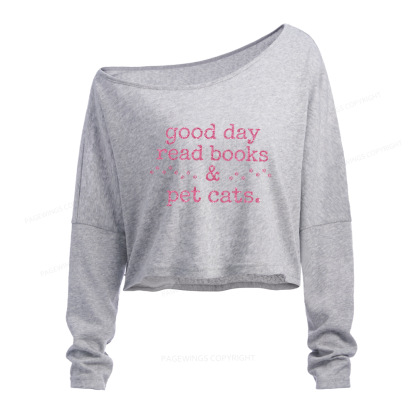Pagewings Happy People Read Books Slouchy Long Sleeve Off Shoulder T-shirt