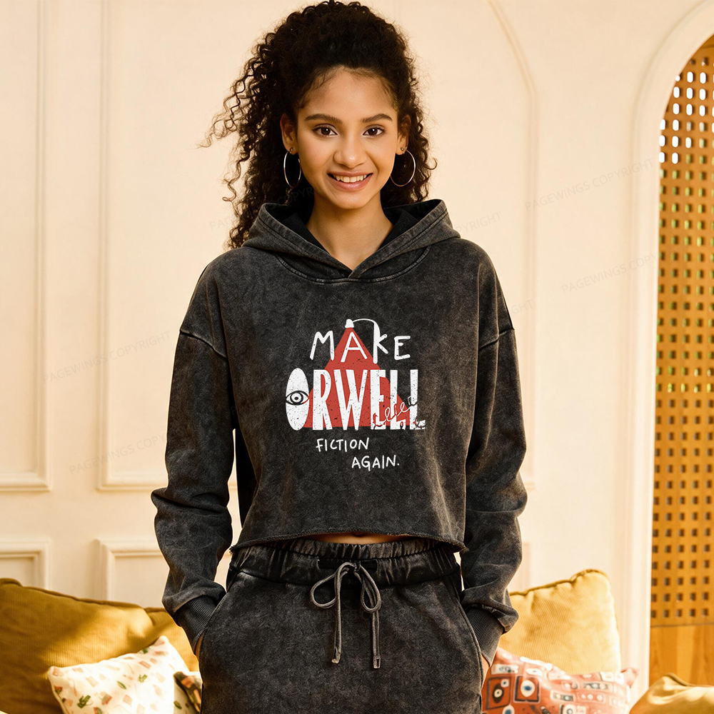Pagewings Make Orwell Fiction Again Washed Crop Hoodie