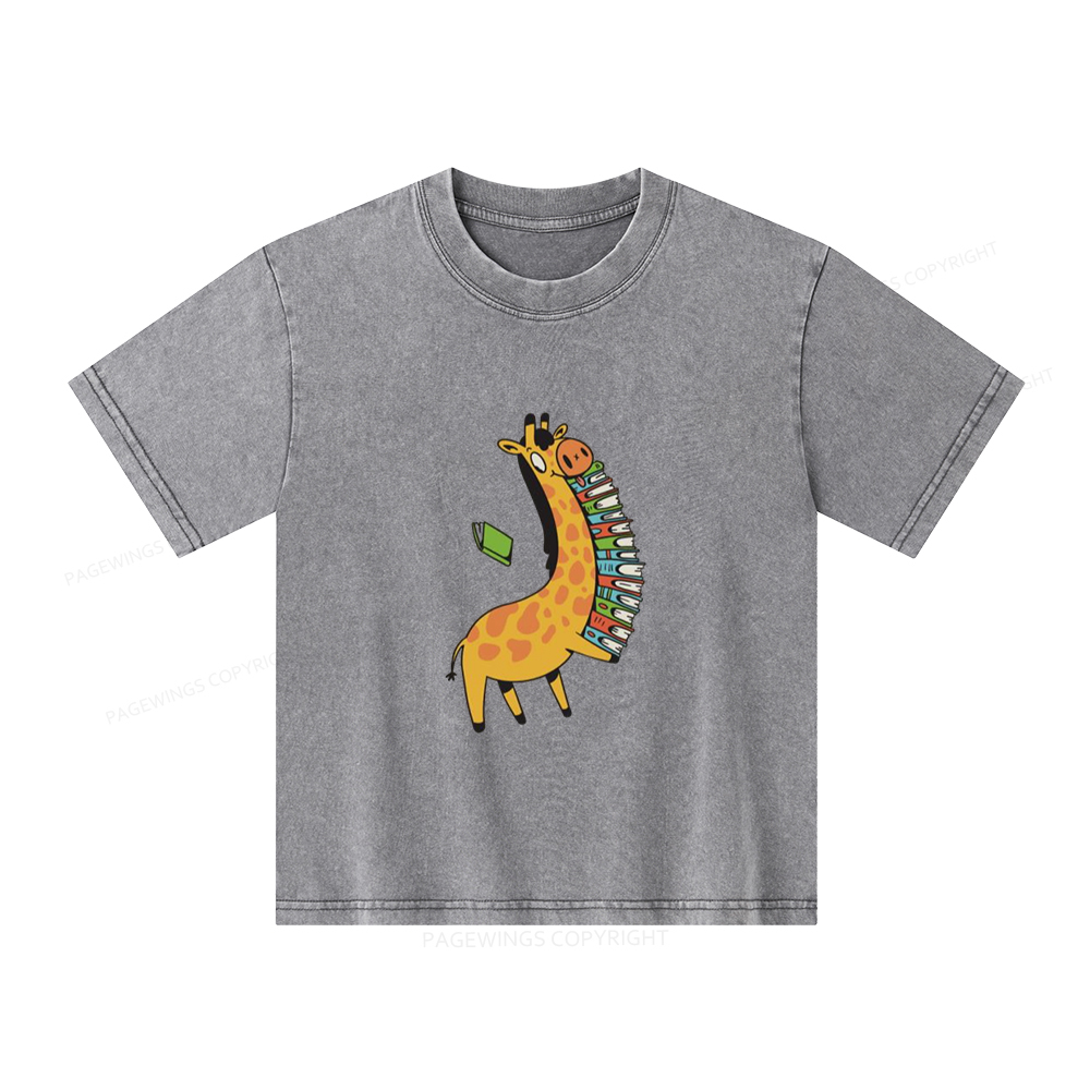 Pagewings Book Giraff Unisex Kids Washed T-shirt