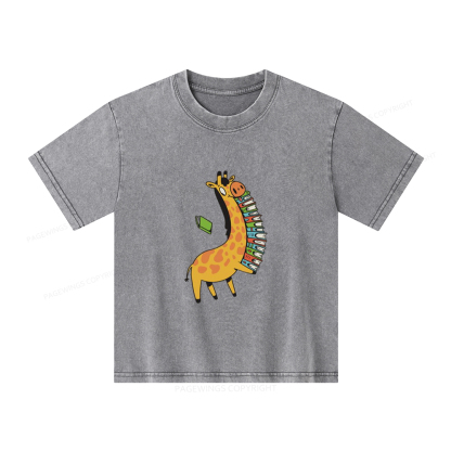 Pagewings Book Giraff Unisex Kids Washed T-shirt