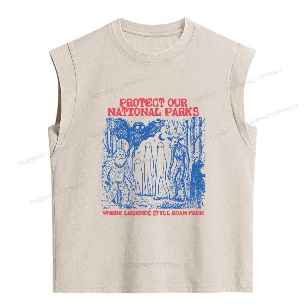 Pagewings Protect Our Parks Vintage Camping Women's Washed Tank Top