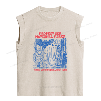 Pagewings Protect Our Parks Vintage Camping Women's Washed Tank Top