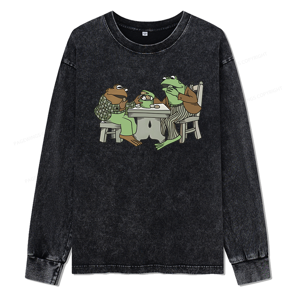 Pagewings Frog Eat Cookies Unisex Washed Long Sleeve T-shirt