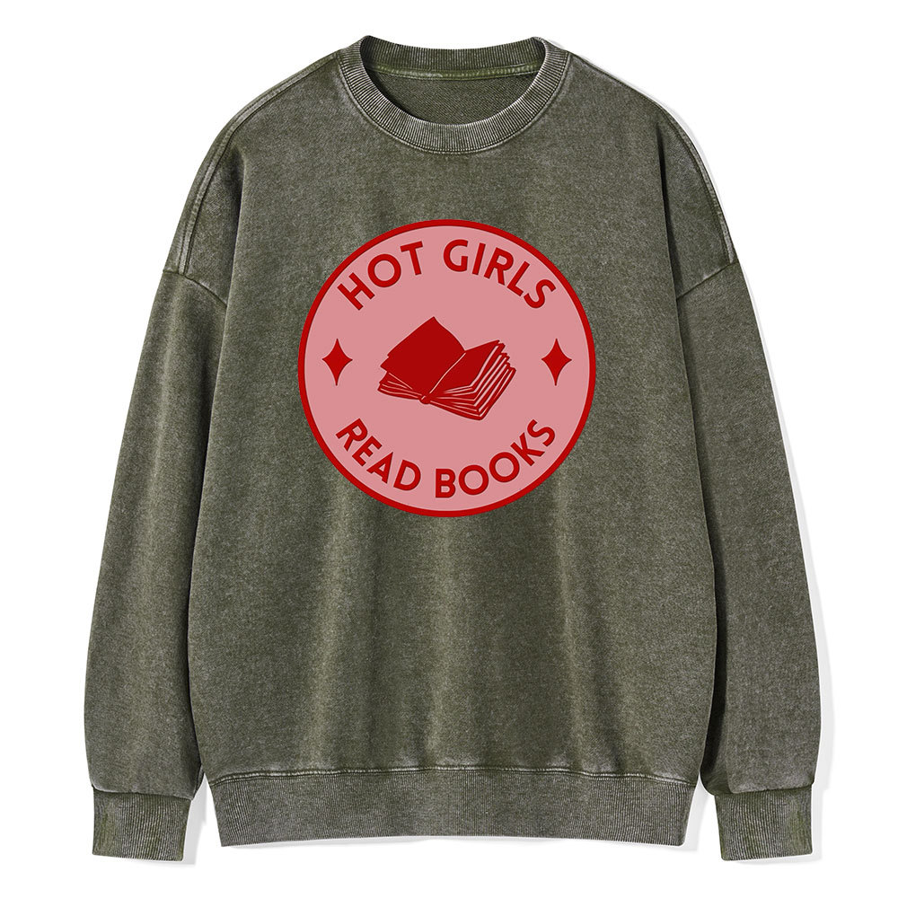 Pagewings Hot Girls Read Books Unisex Washed Sweatshirt