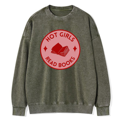 Pagewings Hot Girls Read Books Unisex Washed Sweatshirt