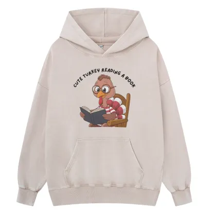 Pagewings Thanksgiving Turkey Reading A Book Unisex Washed Hoodie