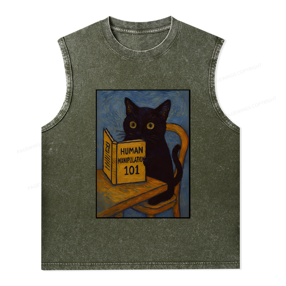 Pagewings Funny Cat Unisex Washed Tank Top