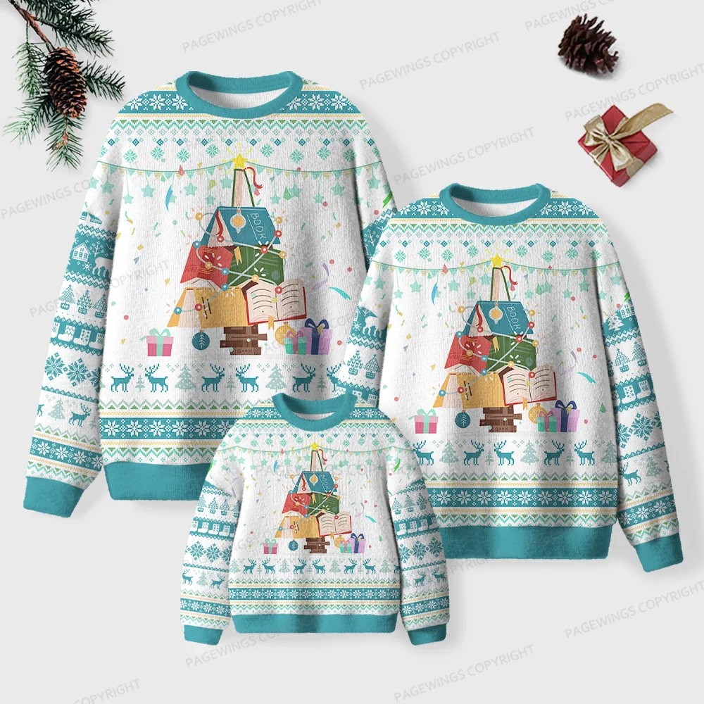 Pagewings Christmas Book Tree Unisex Ugly Knit Sweatshirt