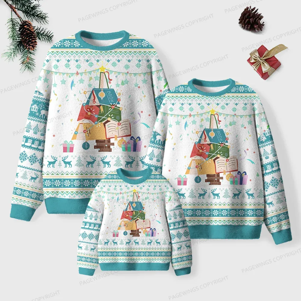 Pagewings Christmas Book Tree Unisex Ugly Knit Sweatshirt